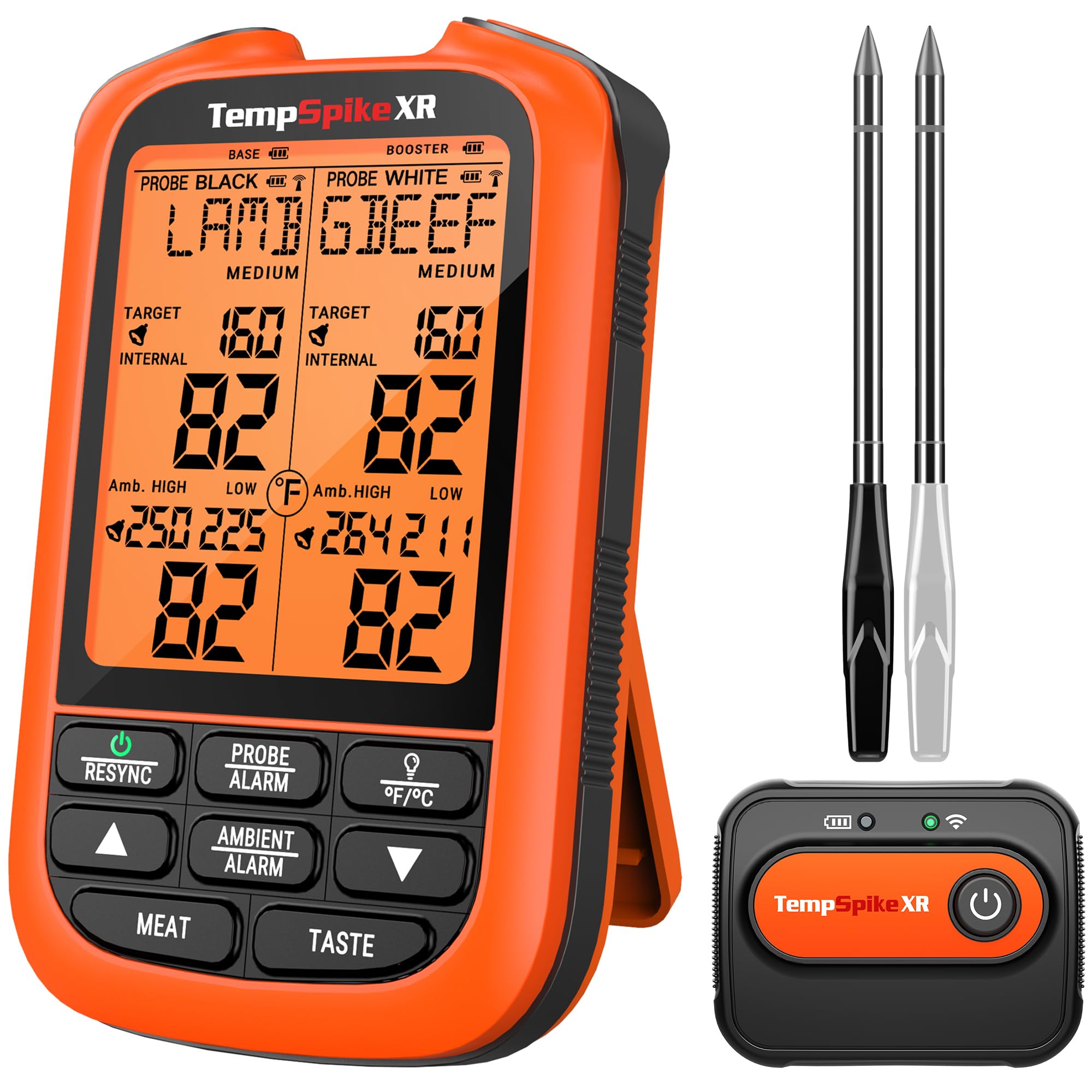 TempSpike ThermoPro 2000FT display shows dual temps at a glance for precise grilling.
