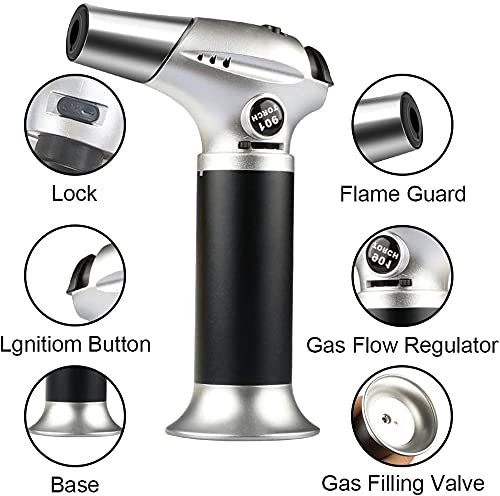 Tencoz Blow Torch flame adjustment for precise control during caramelization.