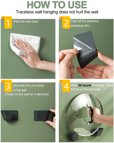 Tendiren easy-install no-drill lid holder installed on clean walls for quick setup.