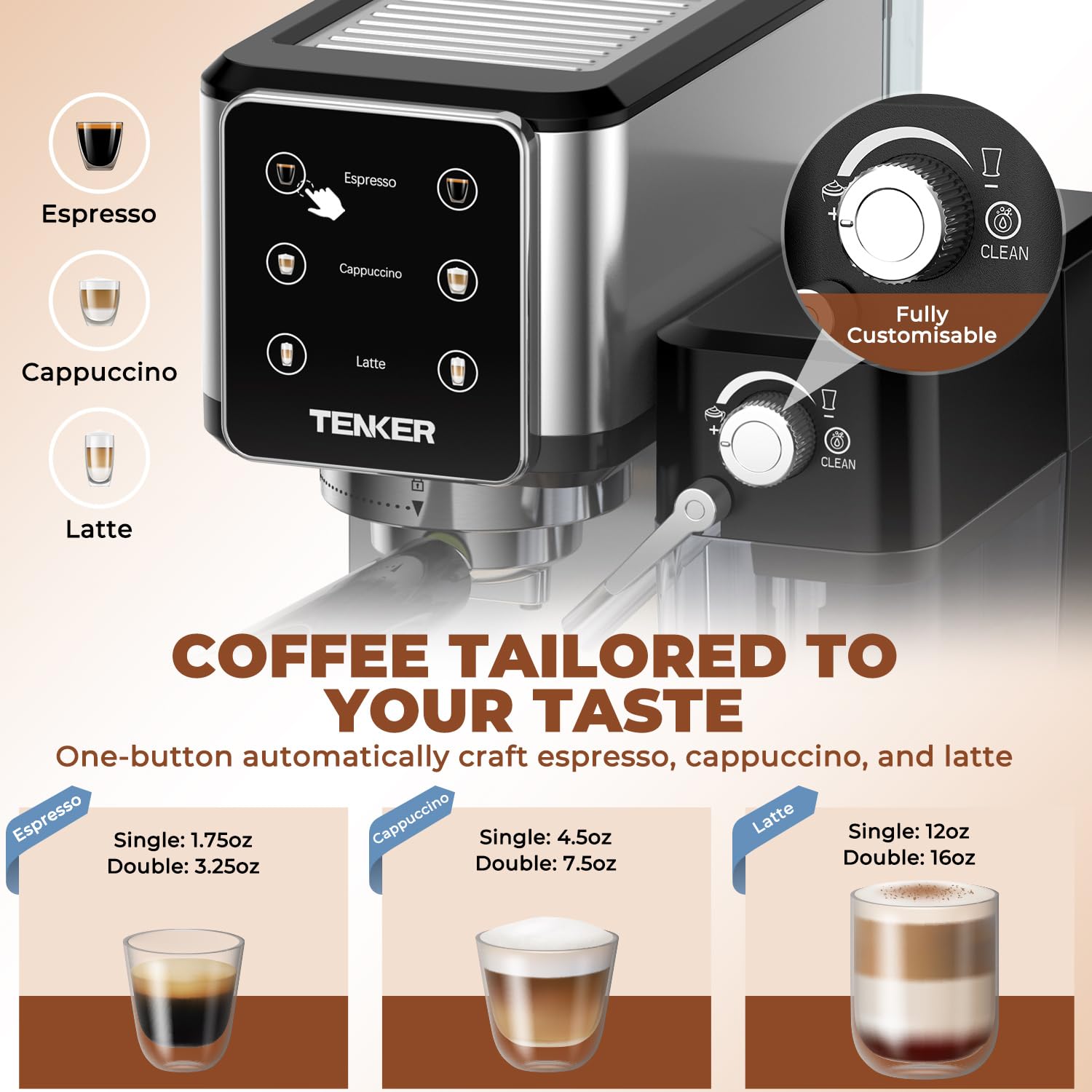 TENKER automatic milk frother in action for creamy cappuccinos.