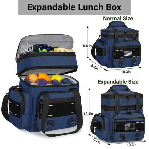 TENKIST lunch bag blue water-bottle-pocket angle illustrating versatile side storage