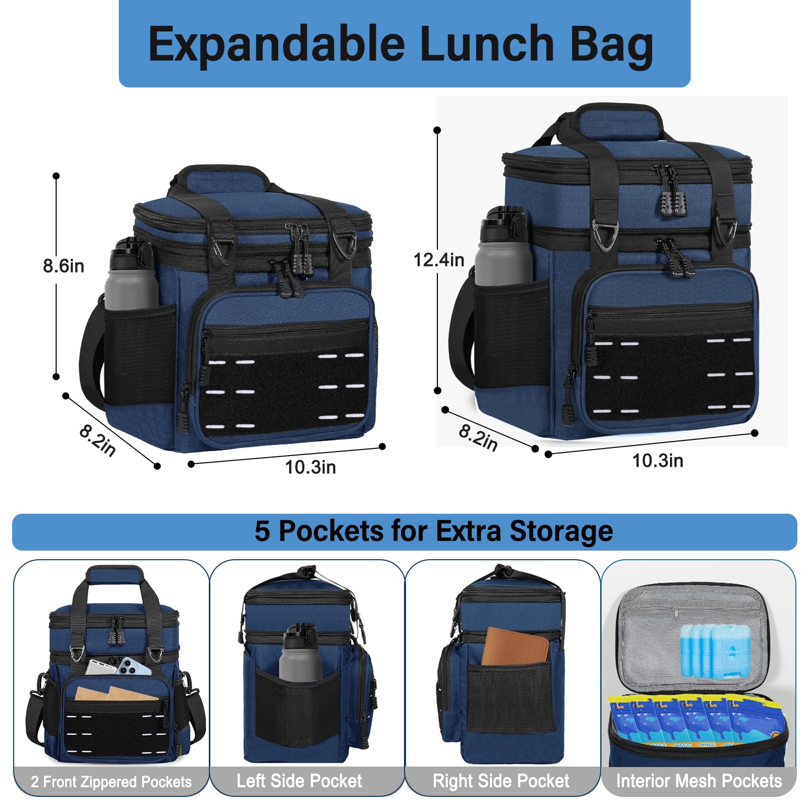 TENKIST large expandable top keeps extra dry foods organized on the go.
