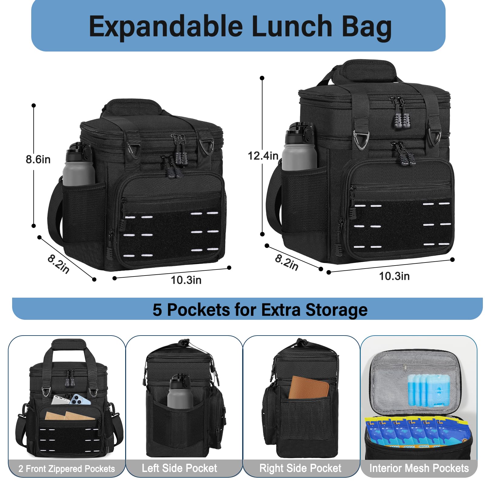 TENKIST cooler offers side water bottle pocket and front zip for essentials.