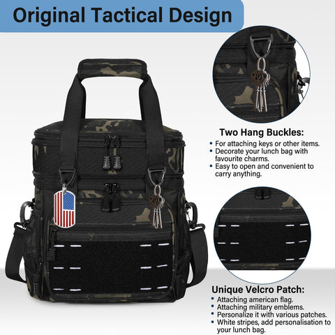 TENKIST lunch box cooler bag side pocket keeps a water bottle handy.