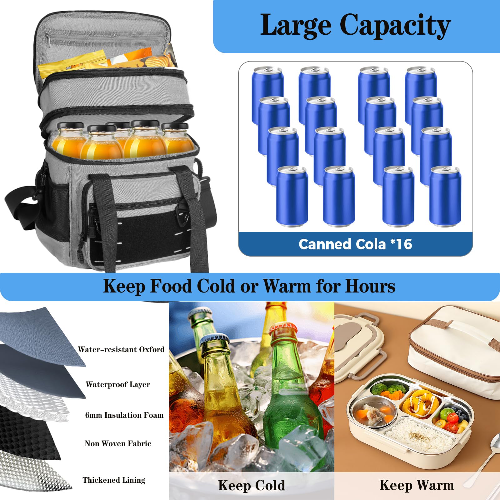 TENKIST lunch box cooler water bottle pocket supports hydration on outdoor shifts.