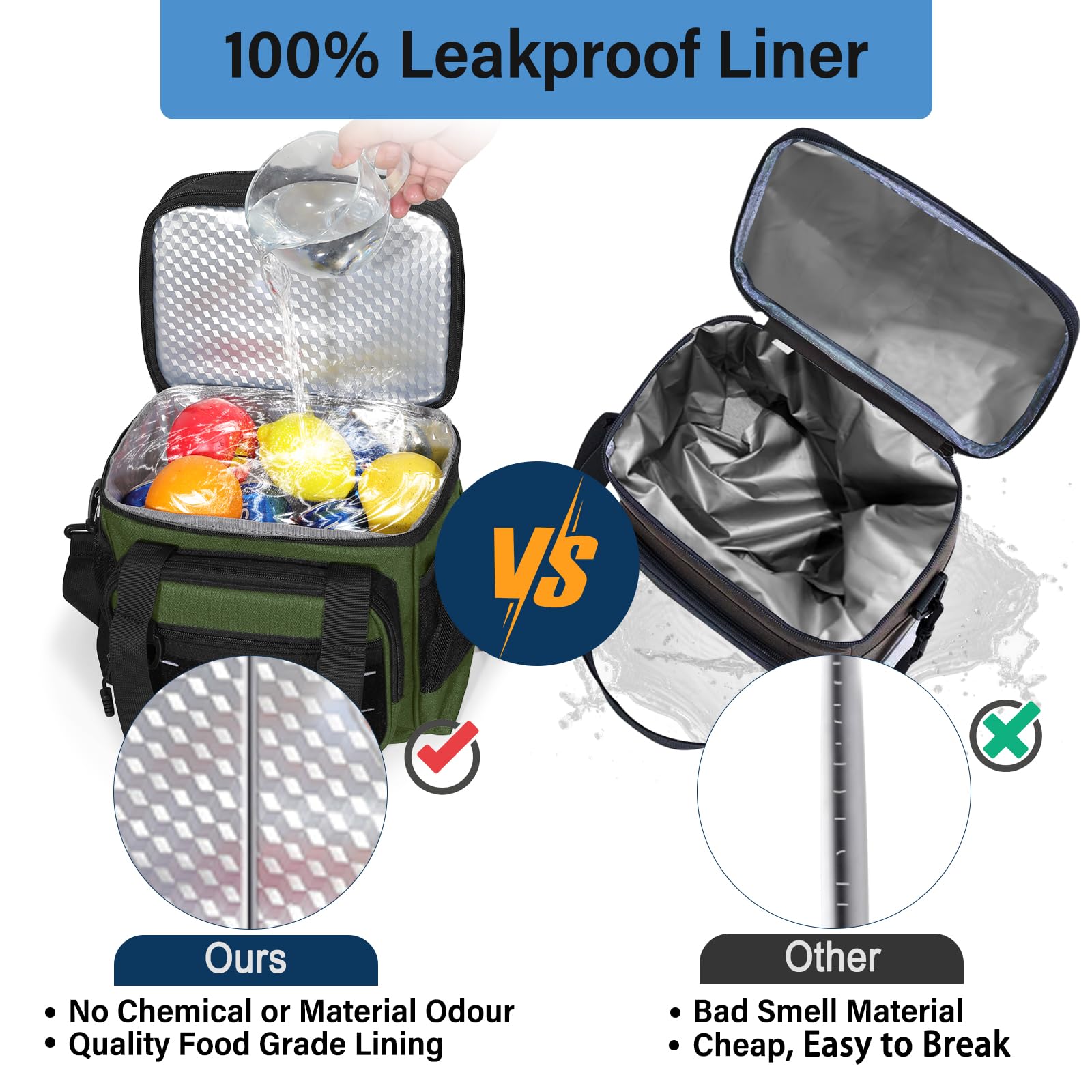 TENKIST lunch box oxford fabric exterior endures daily use and outdoor activities