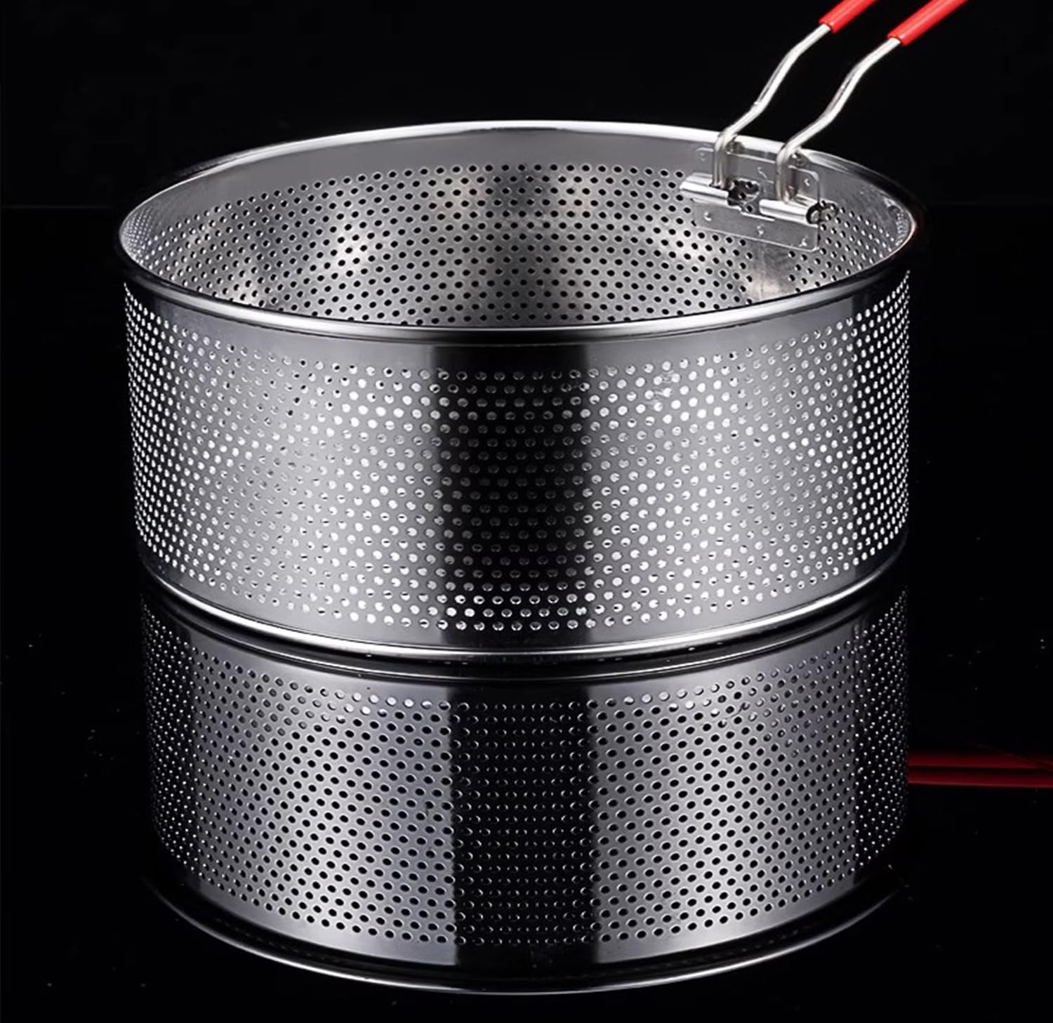 TENTA KITCHEN stainless-steel fryer basket is durable for light frying and draining.