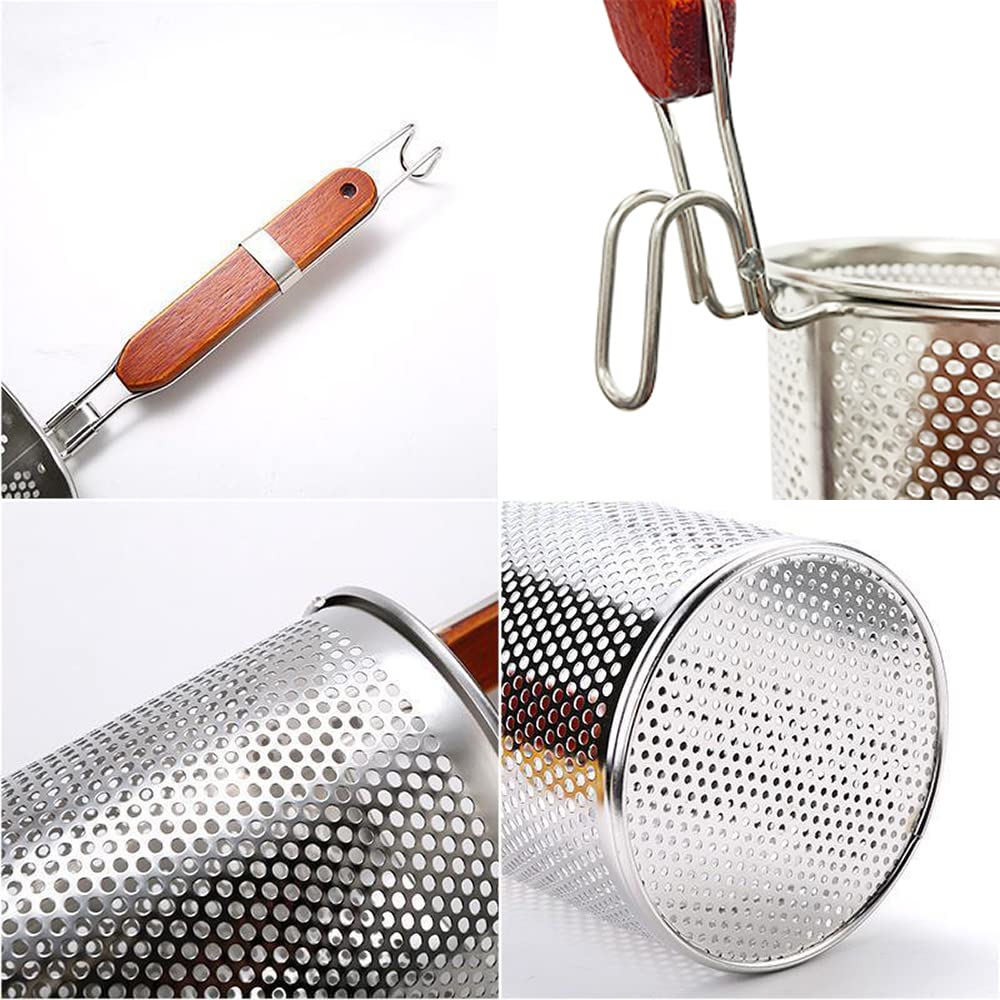 TENTA KITCHEN wooden-handle pasta strainer for comfortable, heat-free handling.