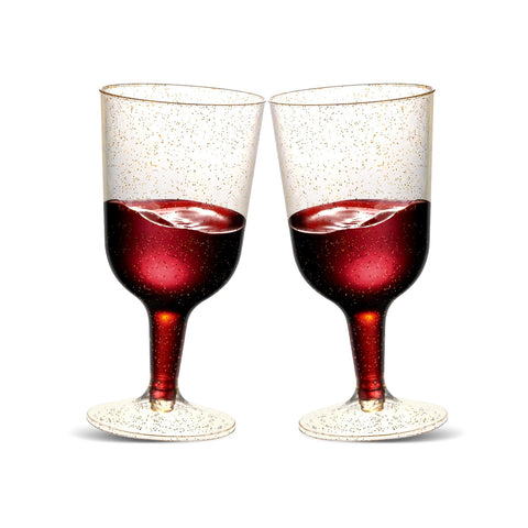 TENYASEN 6oz gold glitter wine glass on a wedding table for festive ambiance