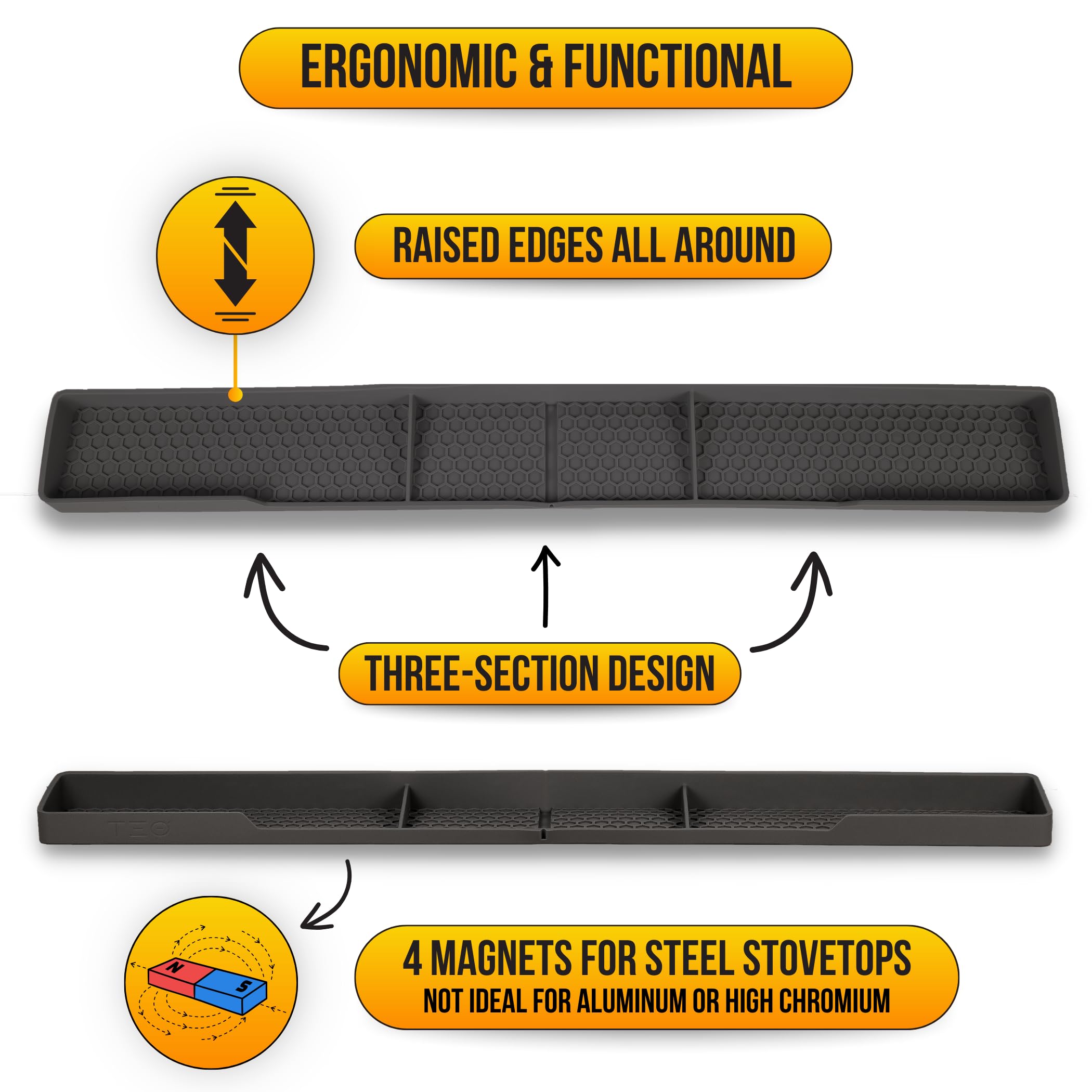 TEO stove top shelf folded for compact storage after cooking