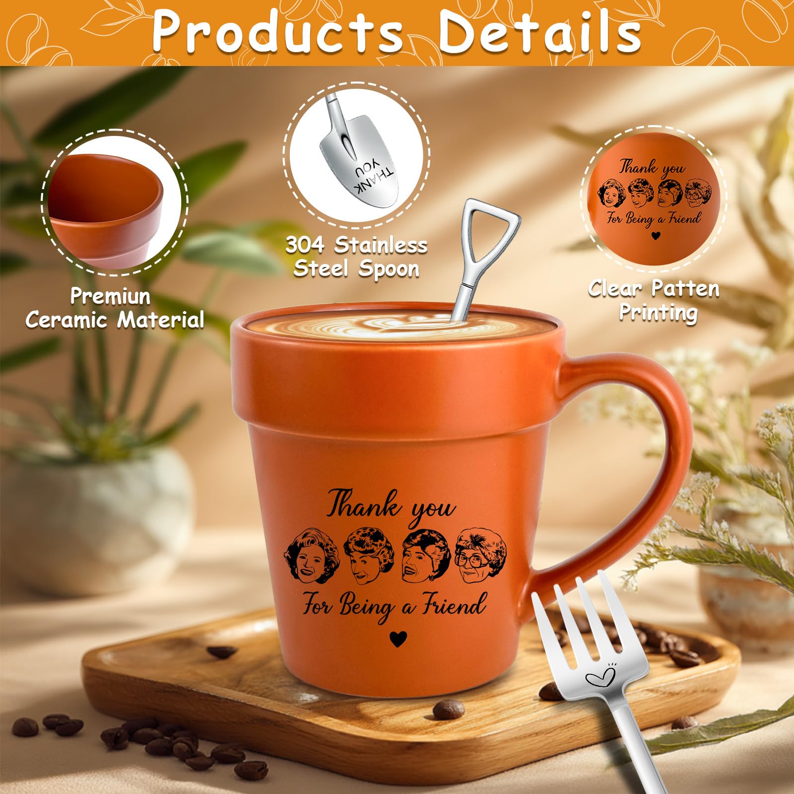 TEOUIOS shovel-shaped spoon and fork included with mug