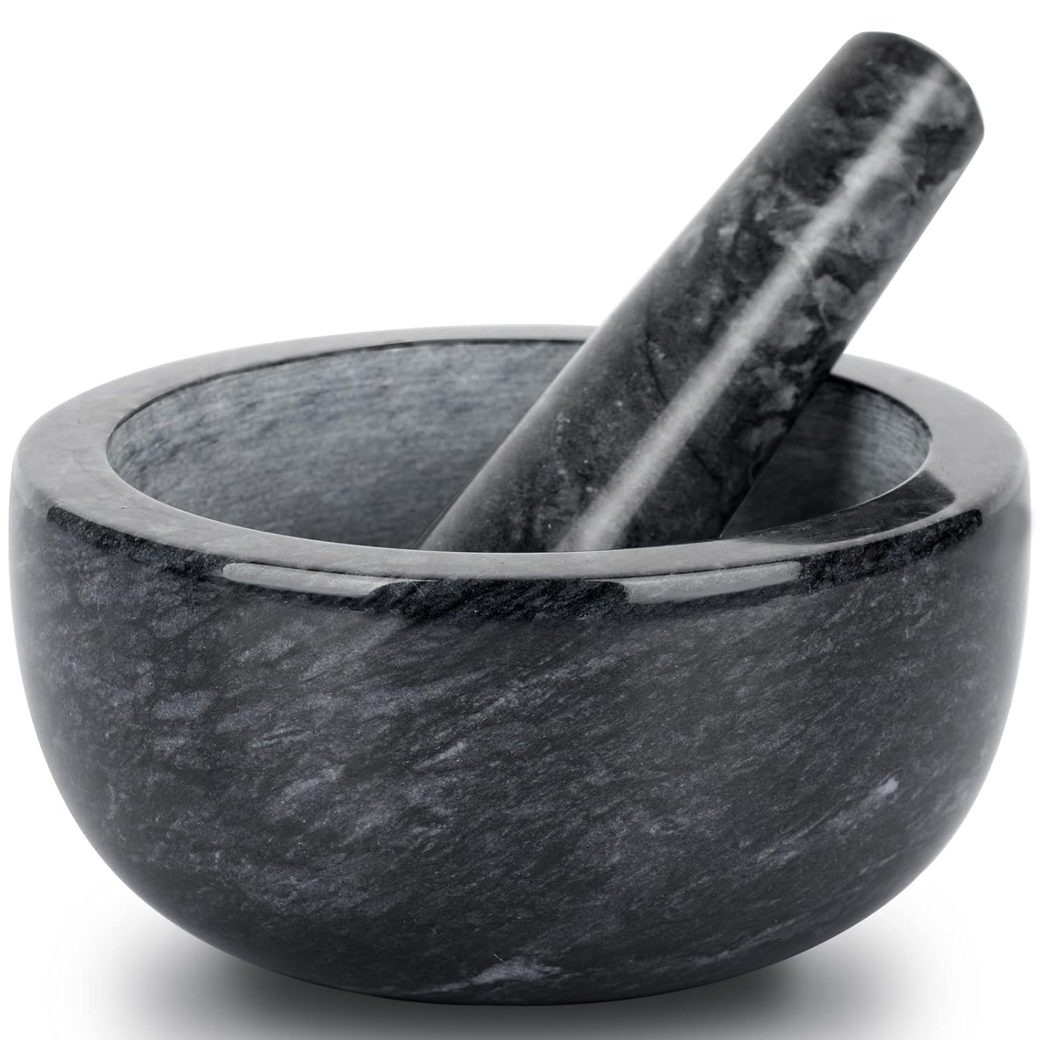 Tera marble mortar and pestle set with textured interior for easier grinding