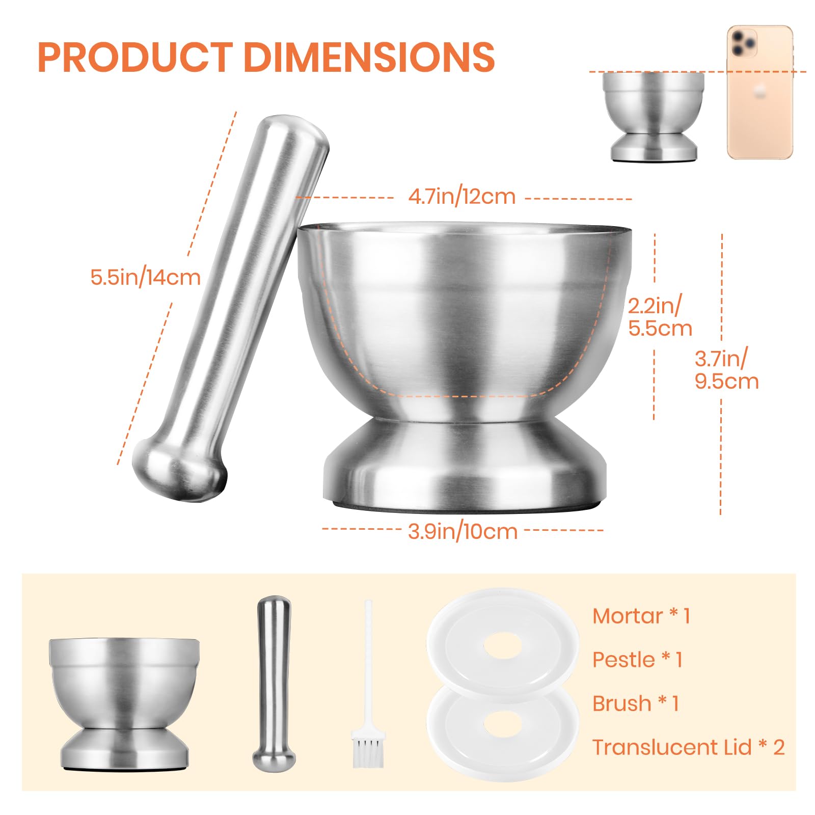 Tera 350ml compact mortar and pestle perfect for pesto and salsa