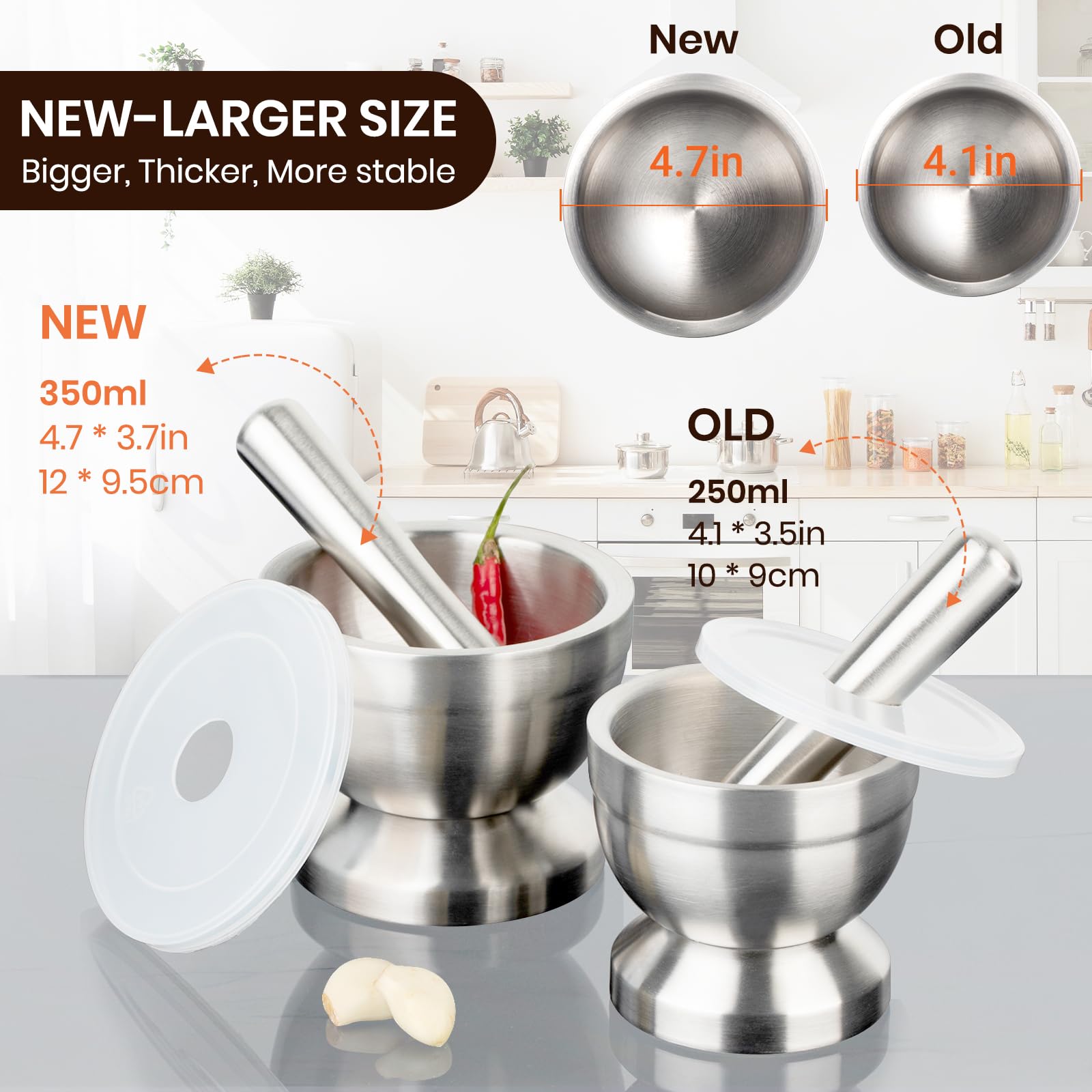 Tera mortar and pestle rests securely on the countertop during prep