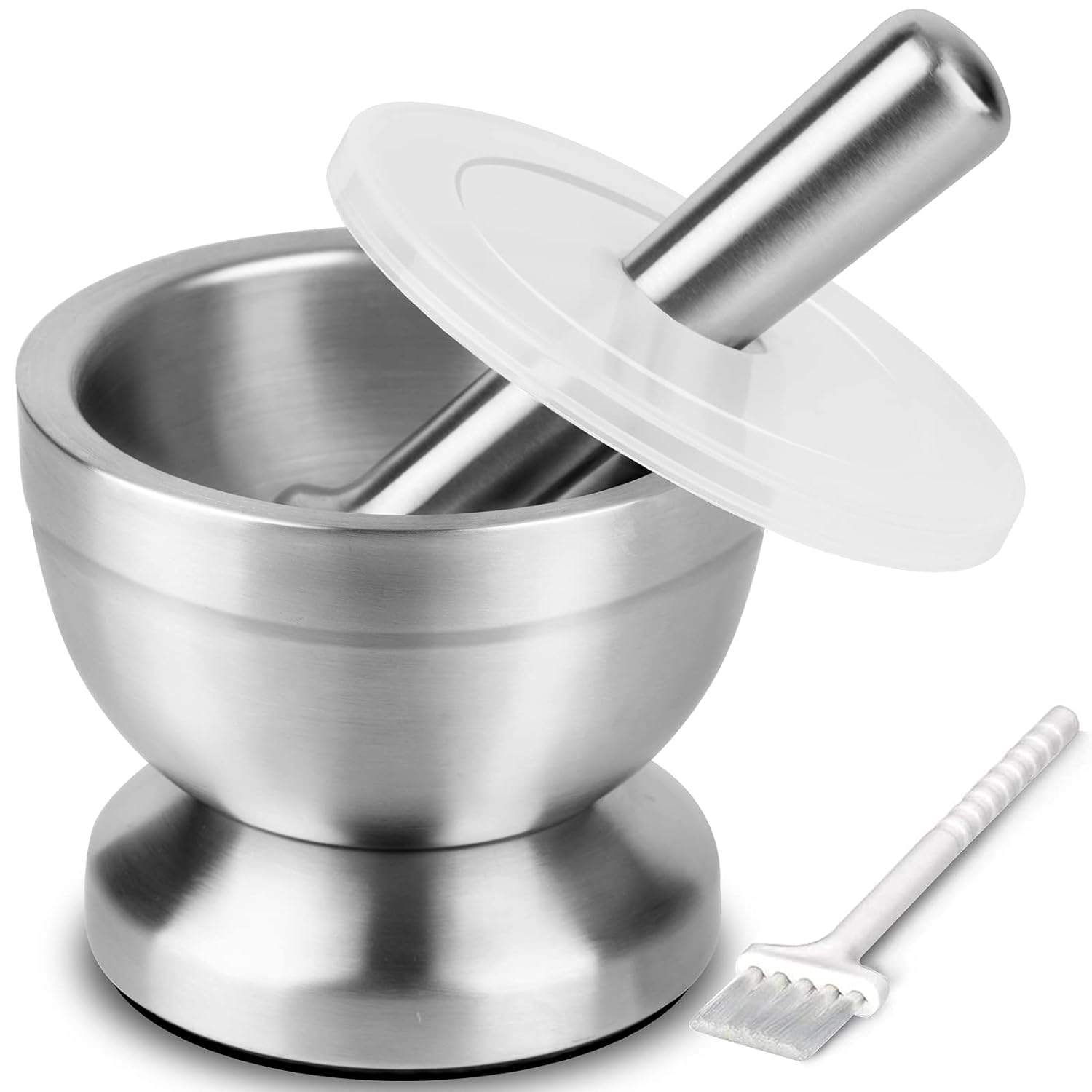Tera mortar and pestle with semi-transparent lid for mess-free grinding