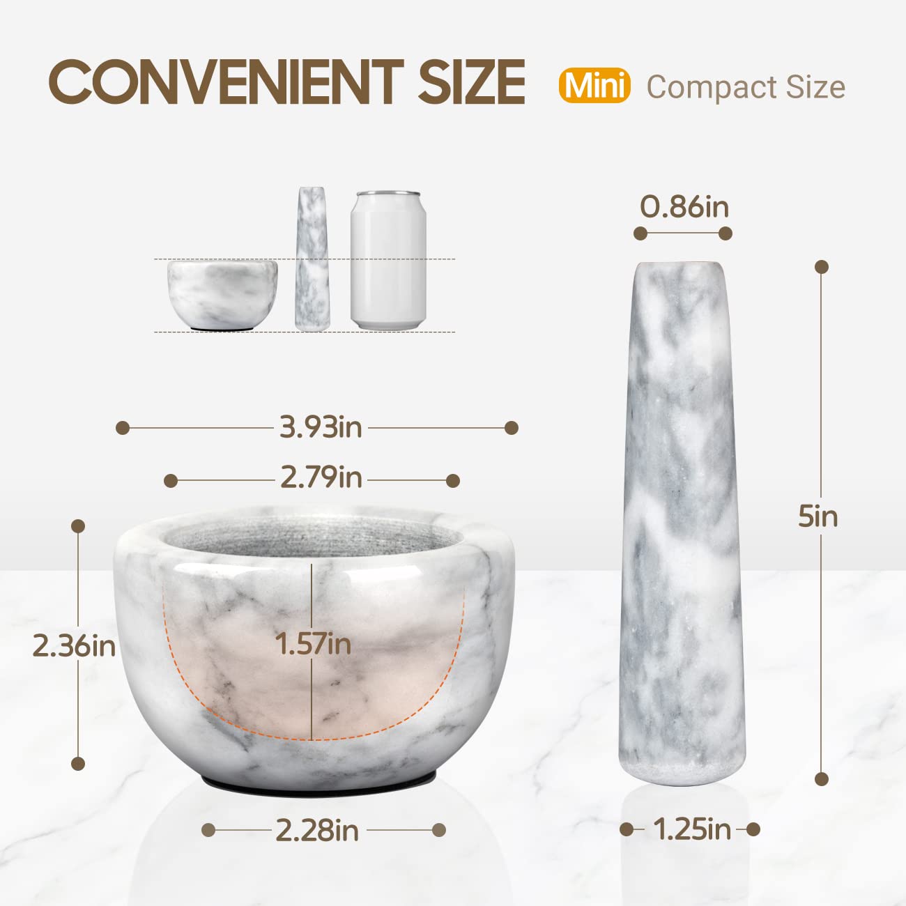 Tera white marble pestle against a smooth surface ideal for creating herb pastes.