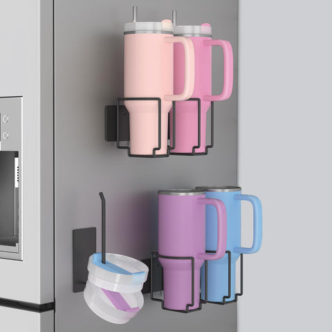 Terficer magnetic water bottle organizer for Stanley 40oz on fridge keeps bottles tidy and reachable.