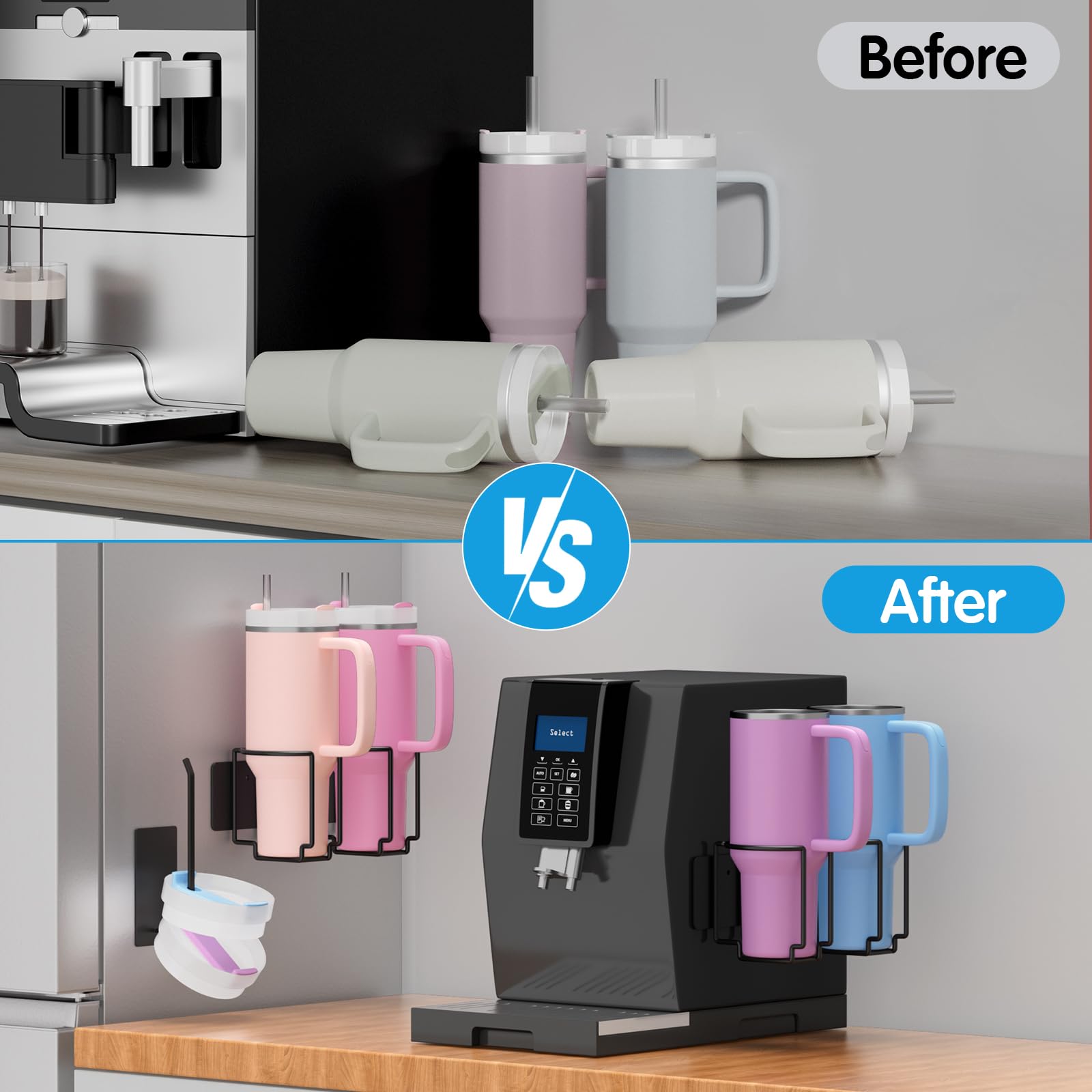 Terficer tumbler lid organizer magnet mounted on wall keeps lids organized.