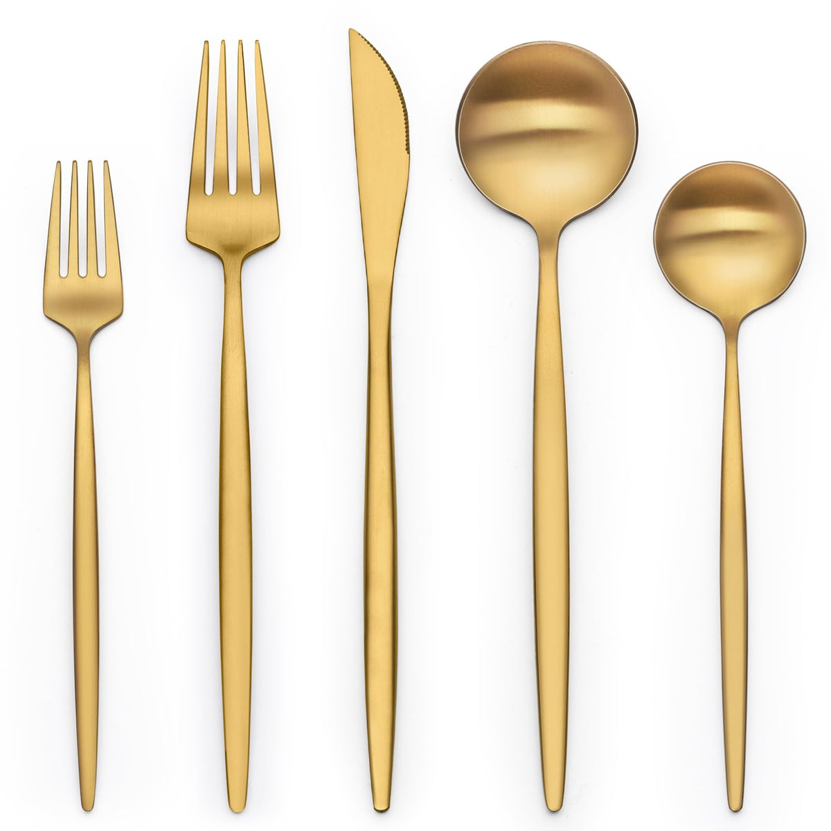 Terlulu 20-piece gold silverware set for 4 with a refined satin finish.