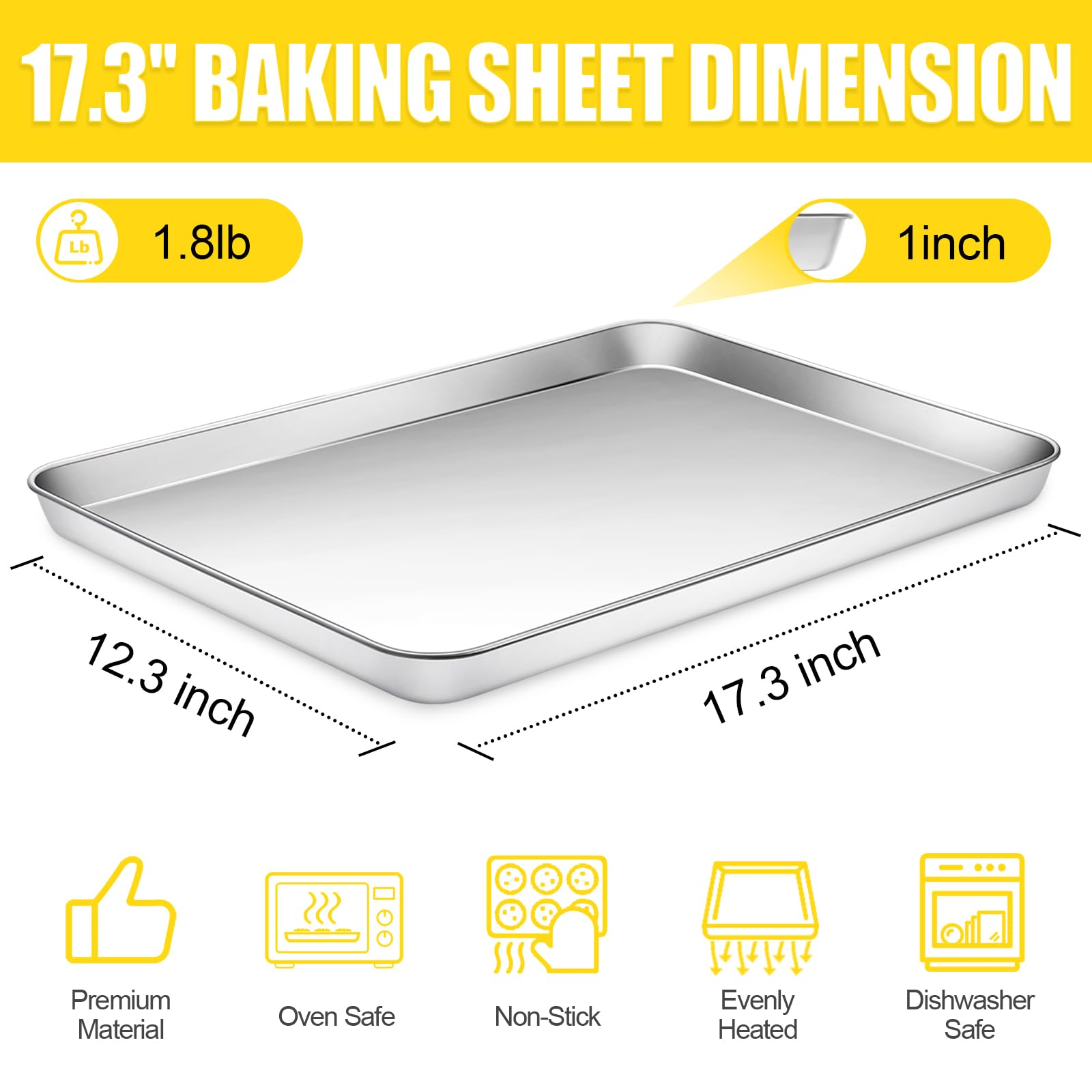 Terlulu cookie sheet stainless steel 17-3x12-3 highlighting durable, no coating surface for safe oven use