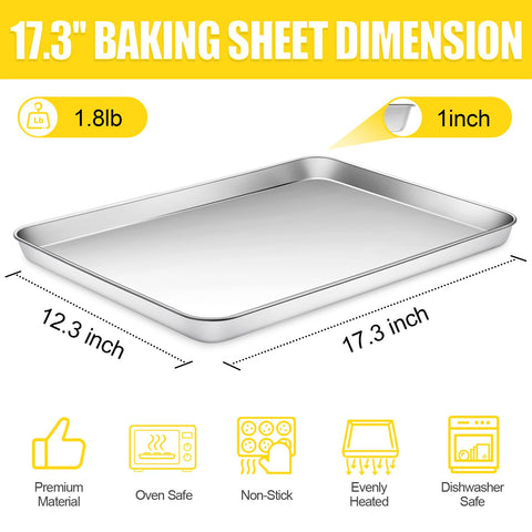 Terlulu cookie sheet stainless steel 17-3x12-3 highlighting durable, no coating surface for safe oven use