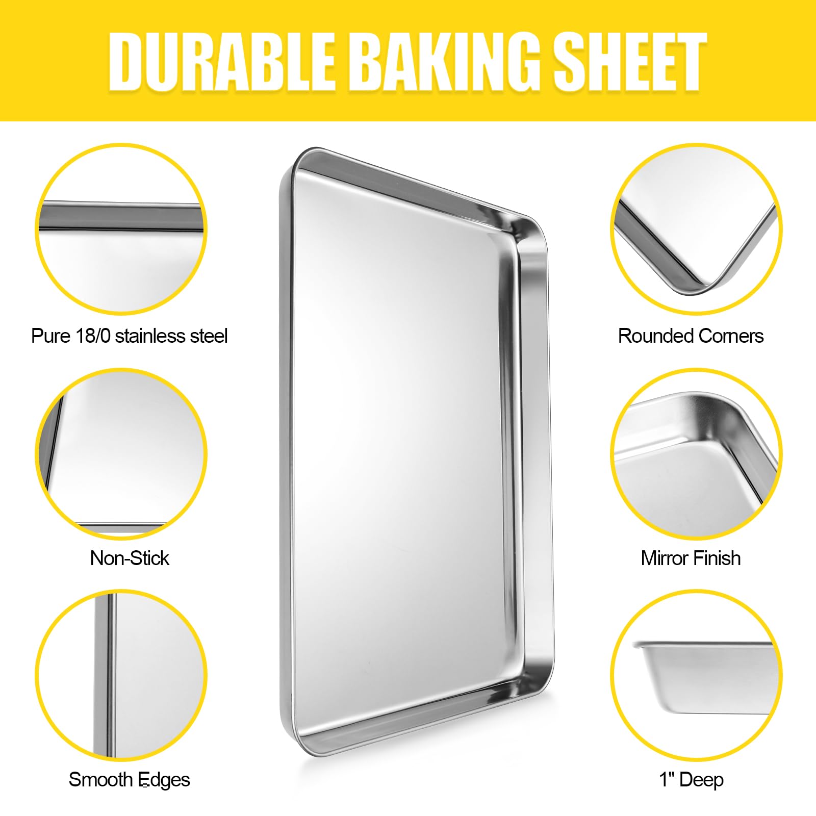 Terlulu deep 1.2-inch gauge contains spills during baking and roasting.