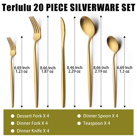Terlulu dinner forks in gold satin finish offer comfortable grip and elegance.