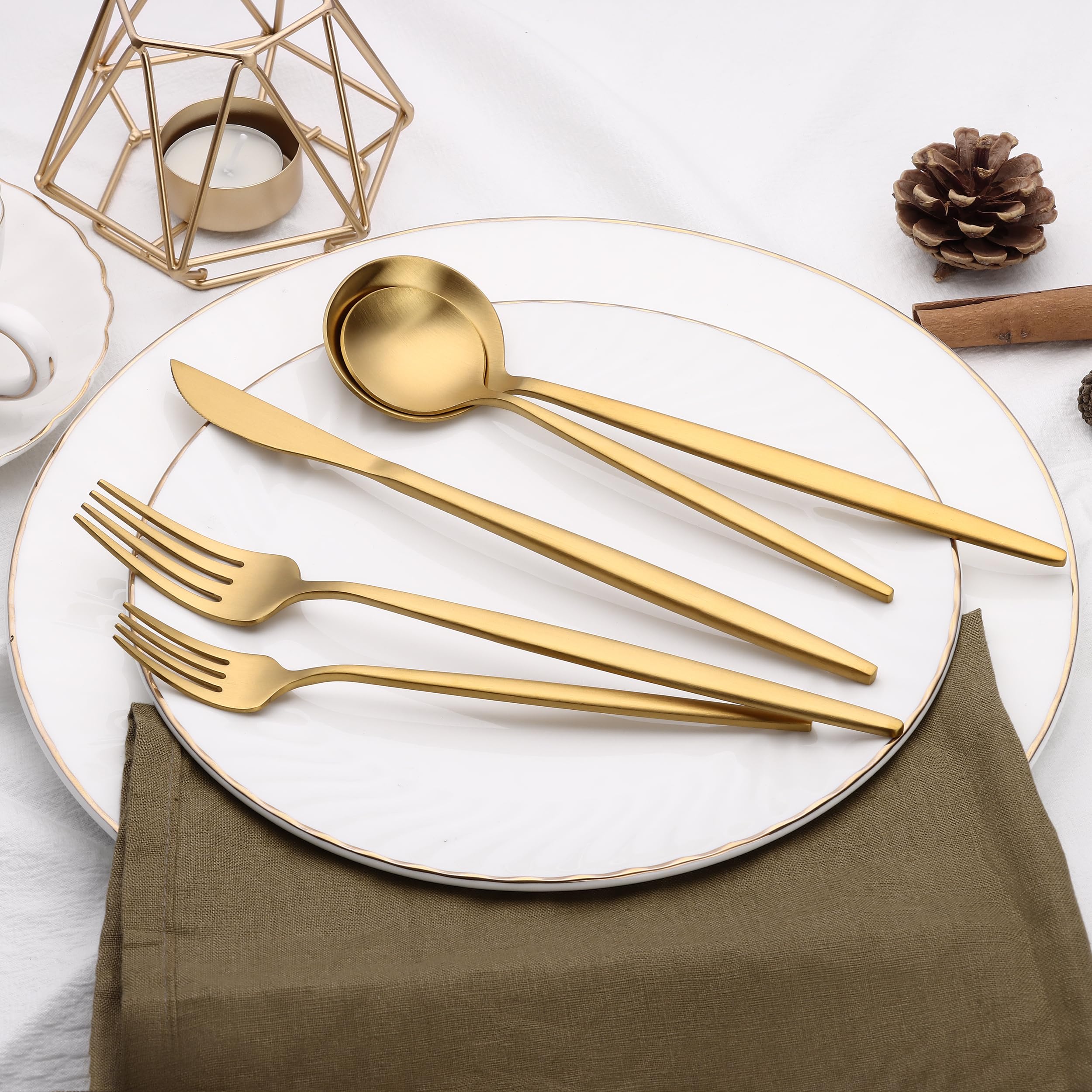 Terlulu modern satin gold tableware adds refined style to home and events.