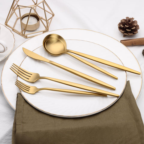Terlulu modern satin gold tableware adds refined style to home and events.