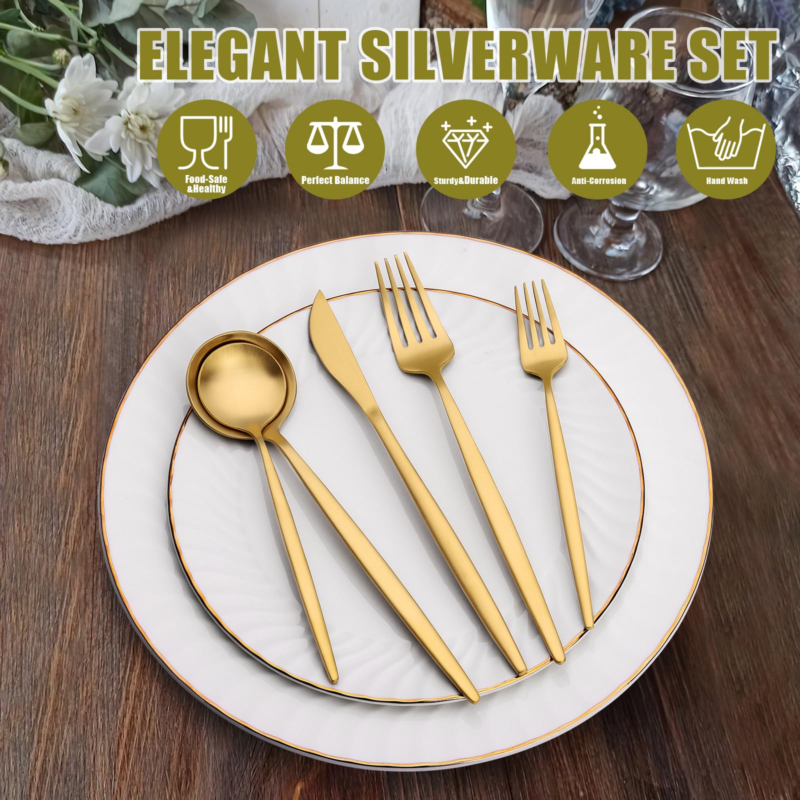 Terlulu salad and dessert forks in gold tone elevate formal meals.