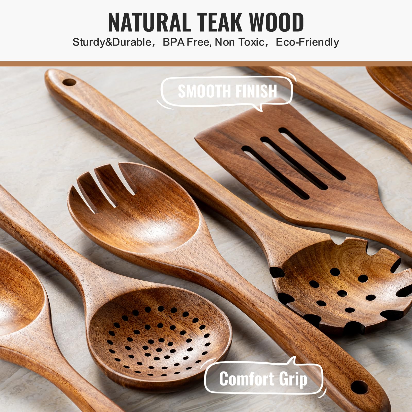 Terlulu teak slotted spatula, gentle flip without scratching nonstick pans