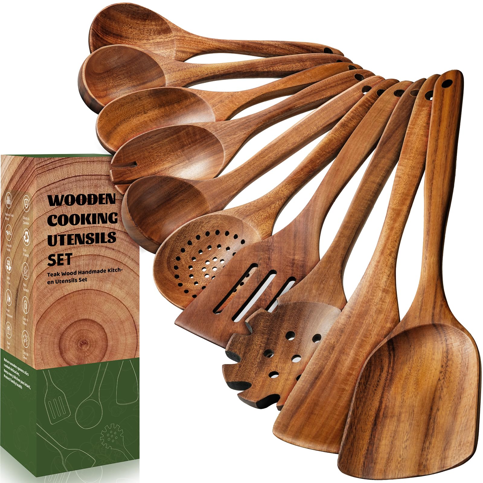 Terlulu teak spoons set, durable nonstick-friendly utensils for daily cooking
