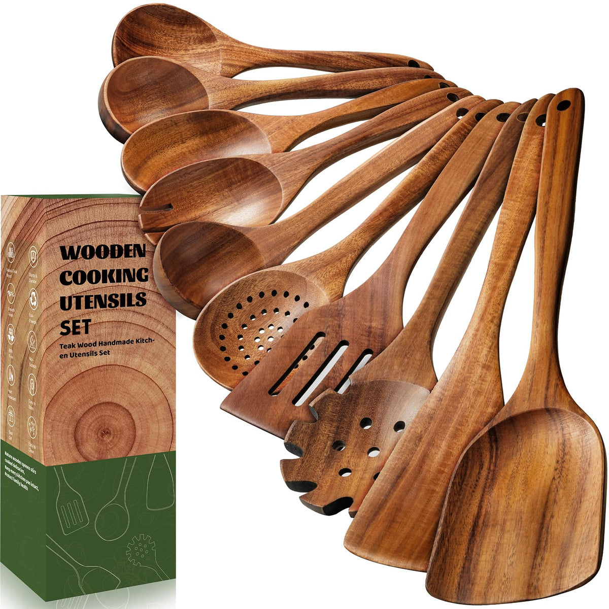 Terlulu teak spoons set, durable nonstick-friendly utensils for daily cooking