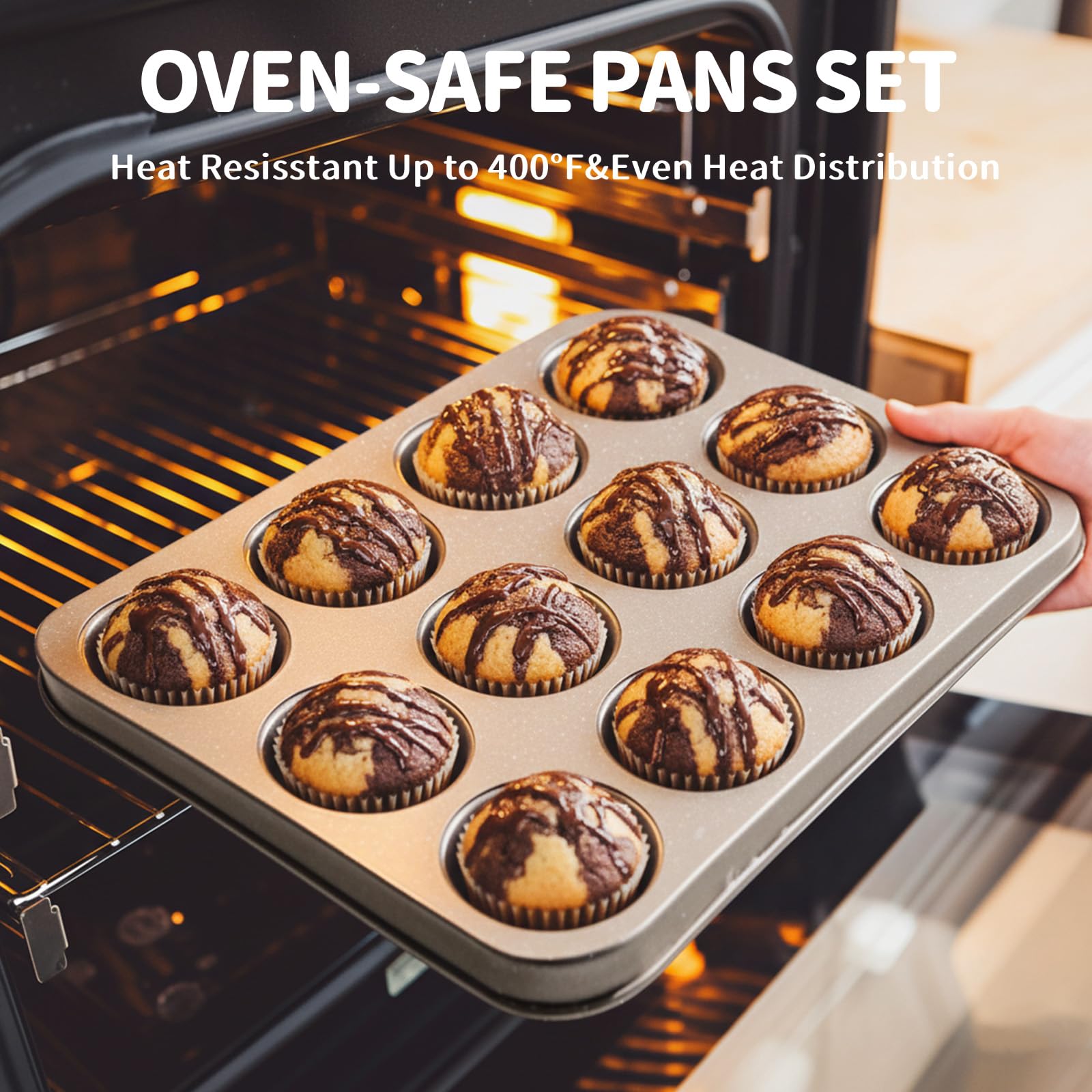 Terlulu wide-handled pans in use for safe oven transfer