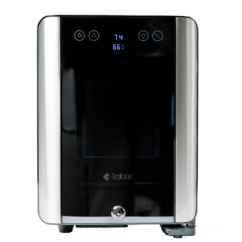 Terpkooler Essential Cooler with smoked glass door protecting valuables while preserving aesthetics.
