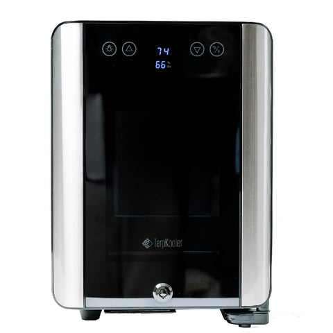 Terpkooler Essential Cooler with smoked glass door protecting valuables while preserving aesthetics.