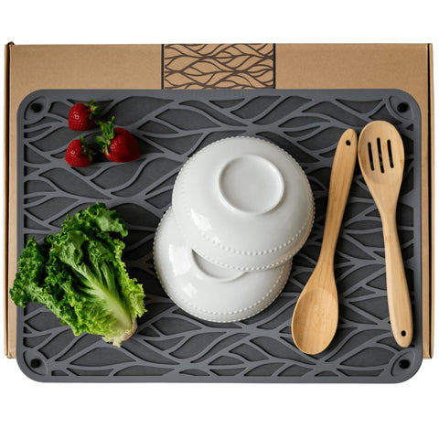 Terra + Timber stone drying mat with silicone topper for stylish, non-slip drying.