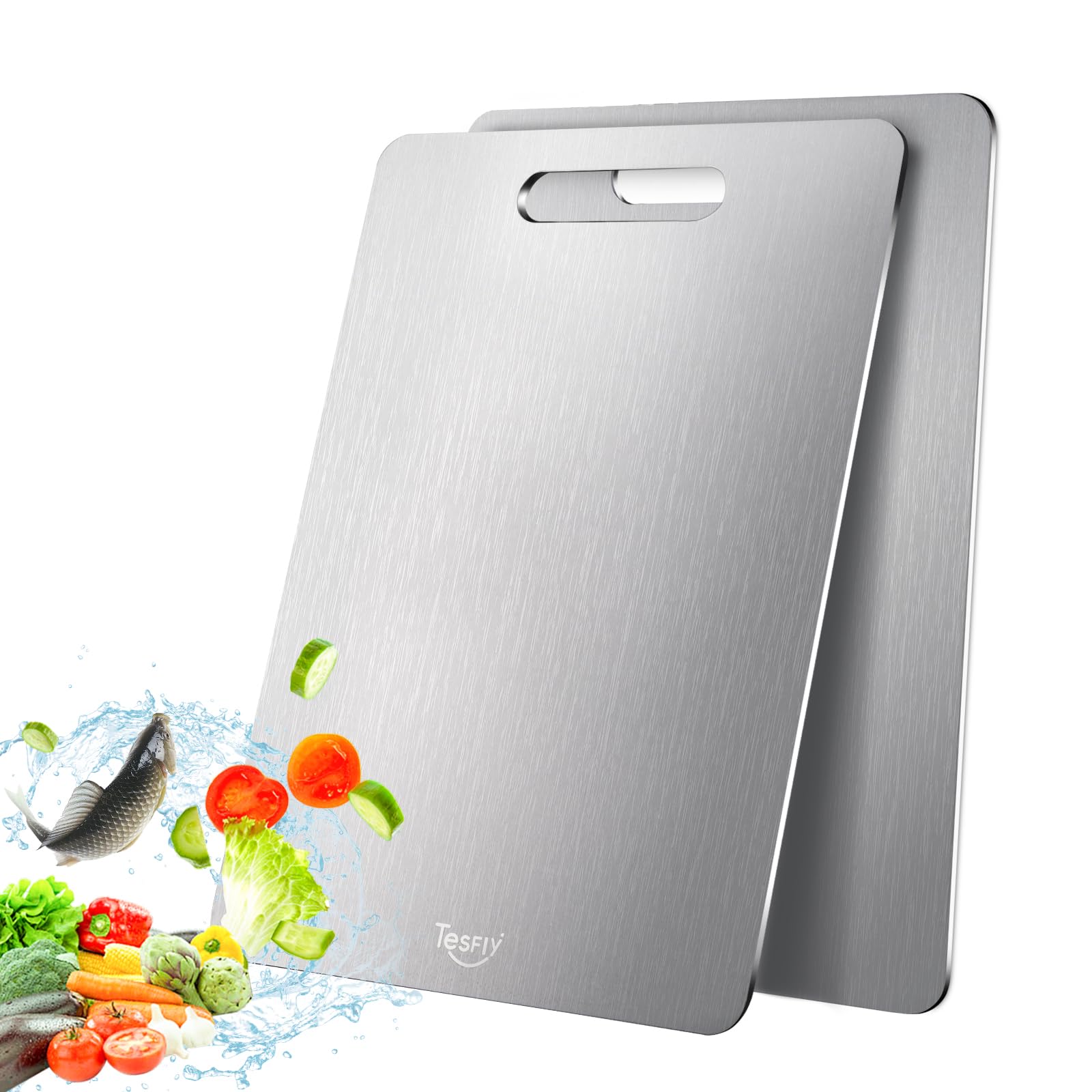 TESFLY 2-pack titanium cutting board front view for versatile kitchen prep.
