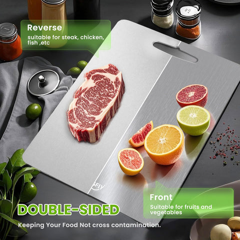TESFLY Titanium Cutting Board being placed in a dishwasher for easy cleanup