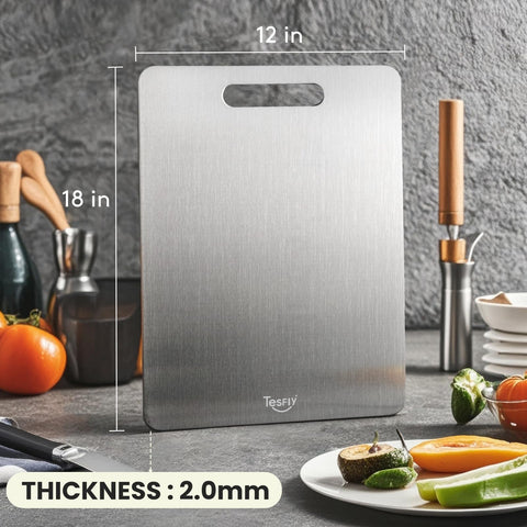 TESFLY double-sided board handles meats, fruits, and vegetables safely.