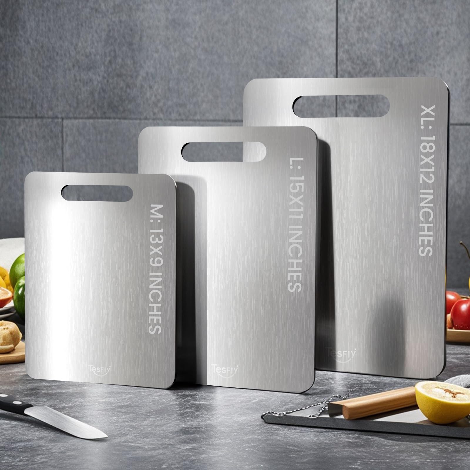TESFLY titanium cutting board portable and easy to carry for outdoors.