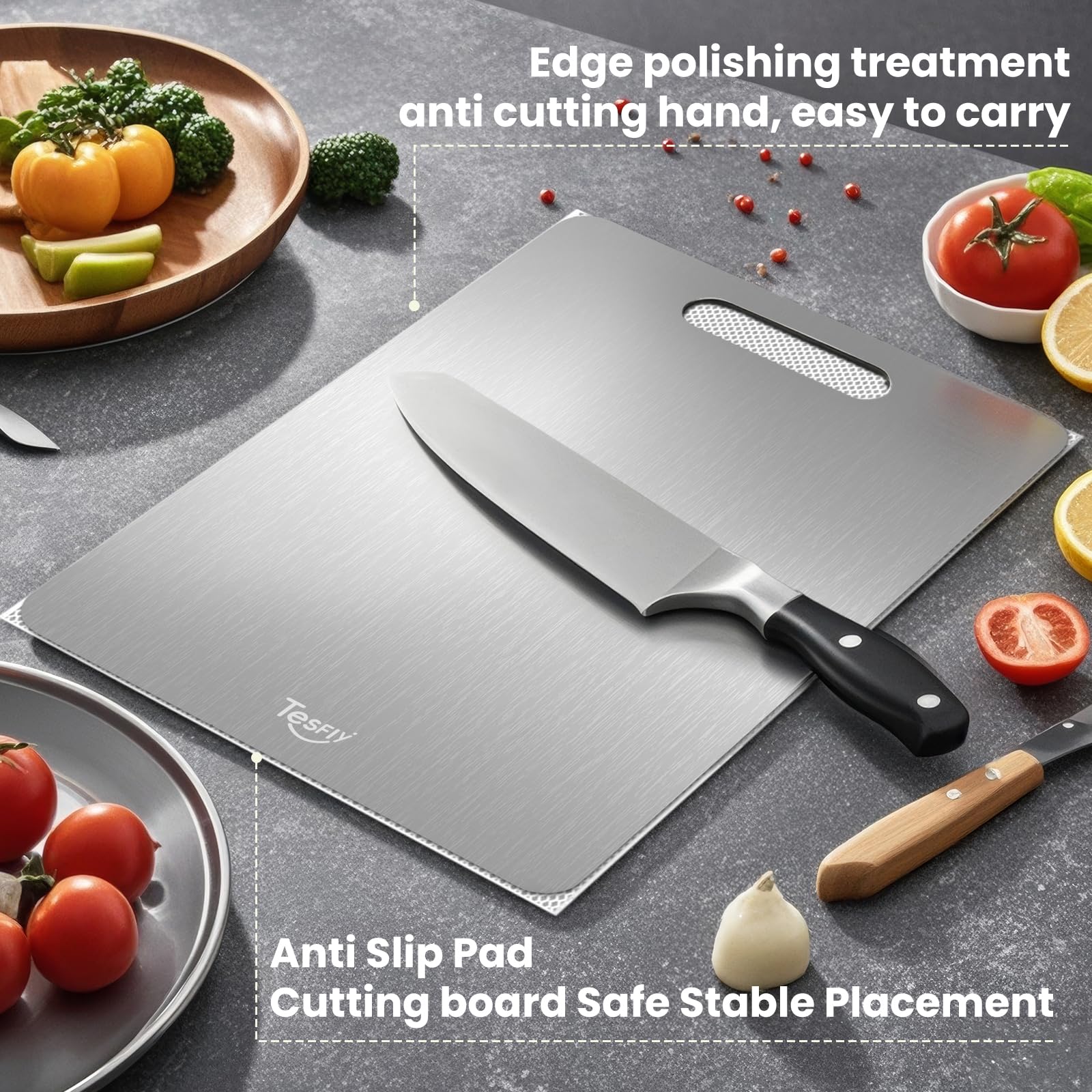 TESFLY titanium cutting board plastic-free safety for clean food prep.
