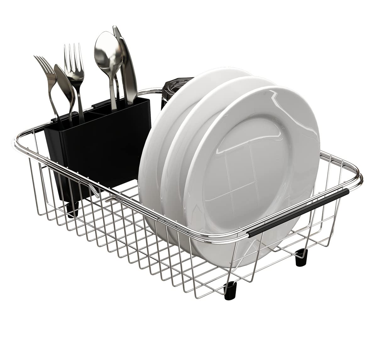 TESOT adjustable over-sink dish rack, top view, space-saving for compact kitchens.