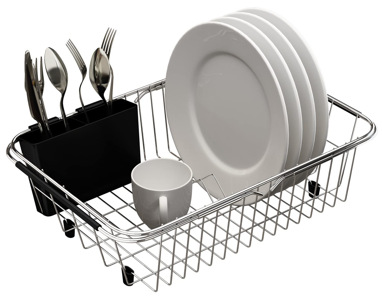 TESOT in-sink drainer with dividers, keeps utensils organized.