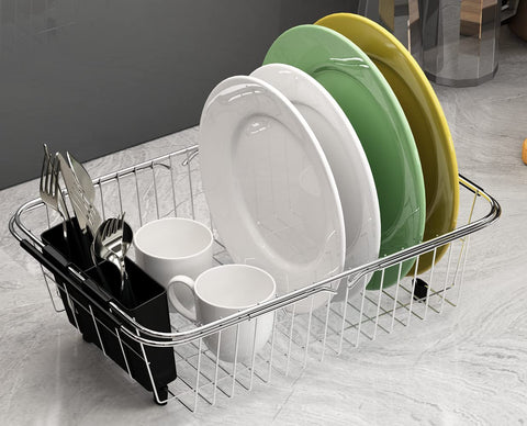 TESOT stainless steel rack on countertop, versatile drying over sink.