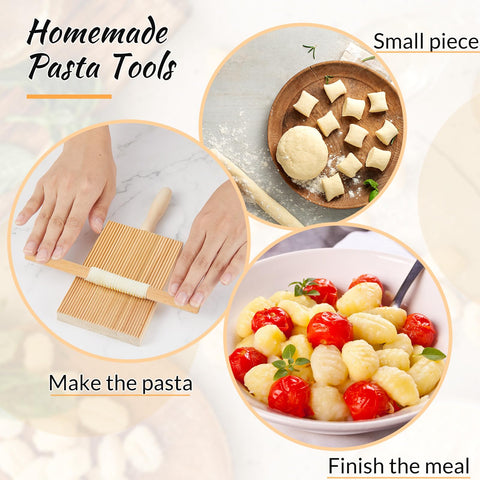 Tessco beechwood pasta board with textured handle for pasta shaping