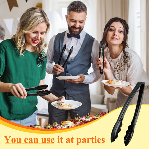 Tessco black plastic serving tongs blend with any table setup.