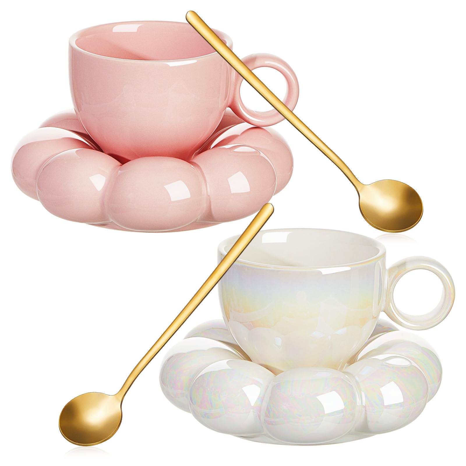 Tessco coffee cloud mug pink with saucer, cozy mornings.