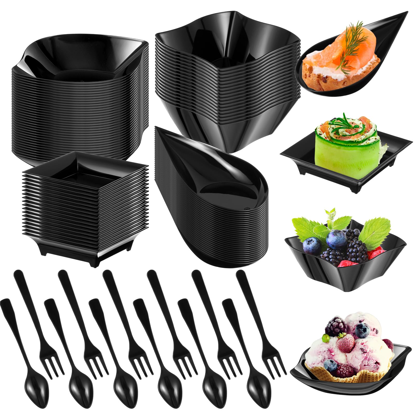 Tessco for you mini appetizer plates, black style A, enhances party plating