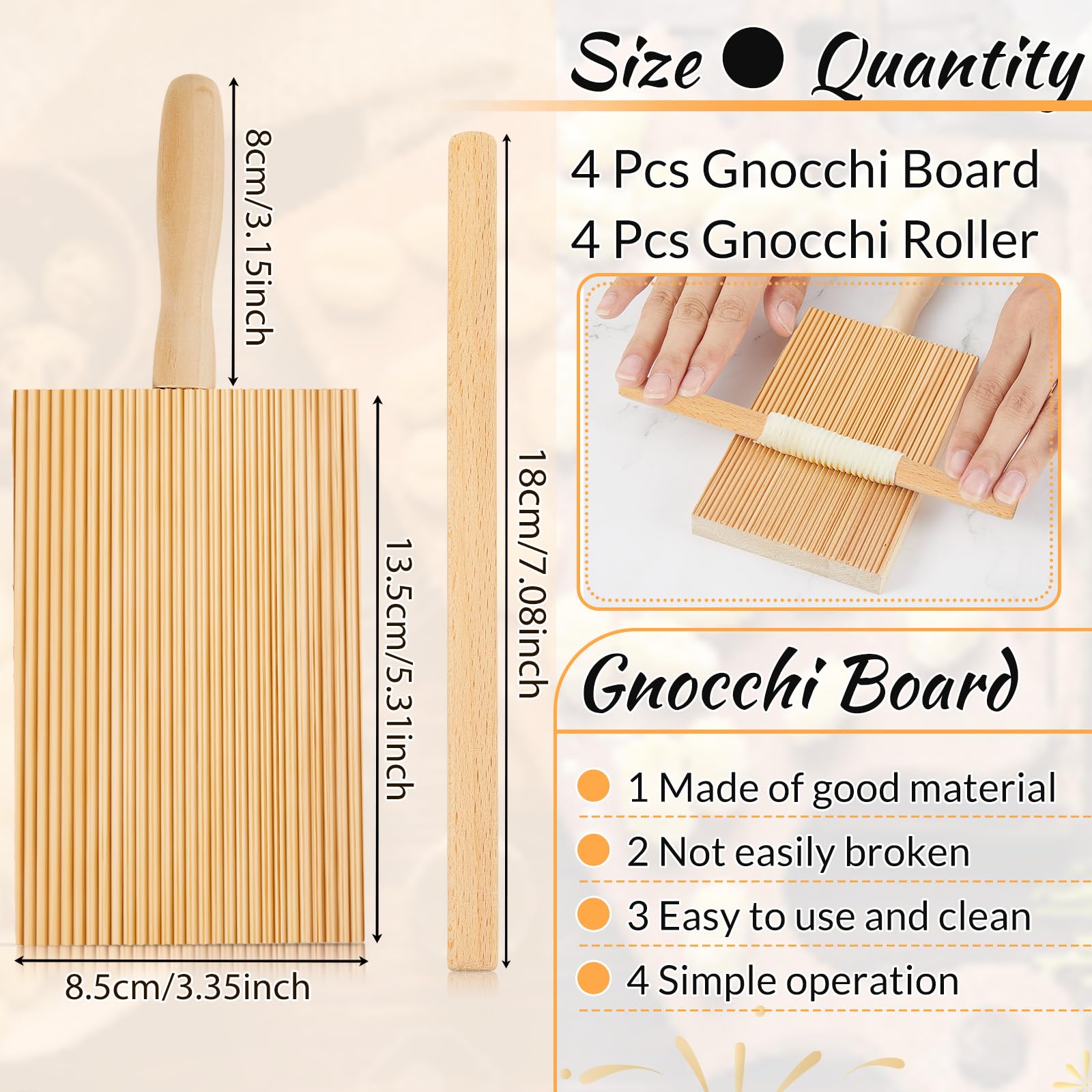 Tessco gnocchi roller made of wood for even dough rolling